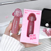Pink lip mud with packaging held by a hand, brand 'GEGE BEAR' visible