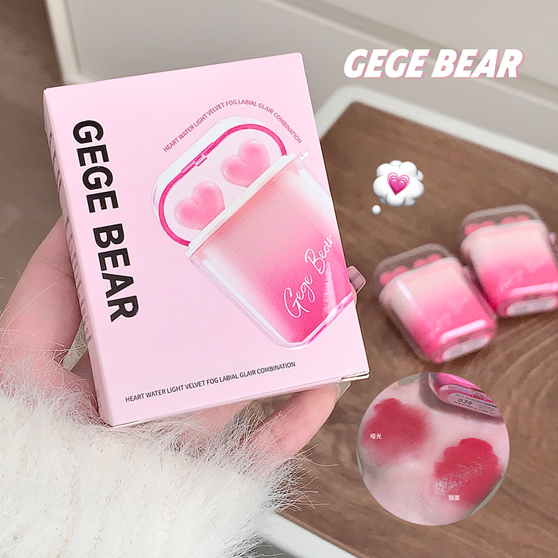 Gege Bear Heart Water-Light Velvet Fog Lip Glaze Set