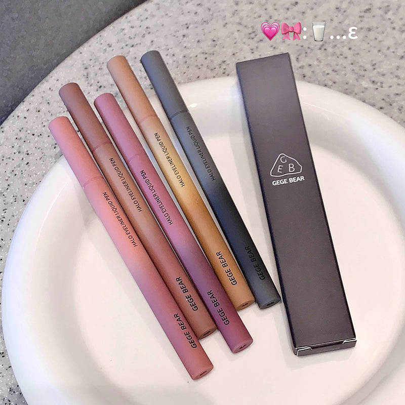 Set of GECE BEAR lip pencils on a white plate with a gray background