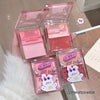 Two pink blushes in open cases with cute packaging on a light background