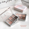 Two open eyeshadow palettes with a closed one on a light surface, featuring the brand 'Gege Bear'.