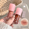 Two small bottles of nail polish with pink caps held by a hand, with a close-up of lips labeled 'Perfect for yellow skin' in the corner.