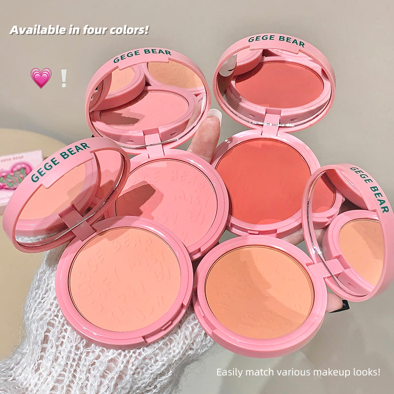 Pink makeup blushes with 'GEGE BEAR' branding on a neutral background