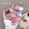 Makeup product with a close-up of a person wearing it on their face, set against a neutral background.