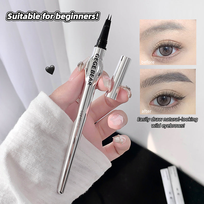Eyebrow pen with before and after images of eyebrows, suitable for beginners.