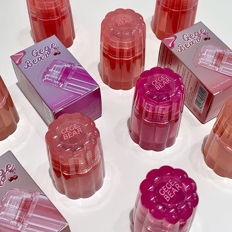 Pink and red containers with 'Geece Bear' branding on a white background