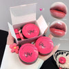 Pink makeup products with 'Cafina' branding on a hand, showing different finishes.