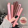 Hand holding multiple lipsticks with 'Gege bear' branding, close-up of lips with text overlay.