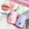 Three small lip balm containers with colorful lids held by a hand, with close-up of a lip and text overlay.