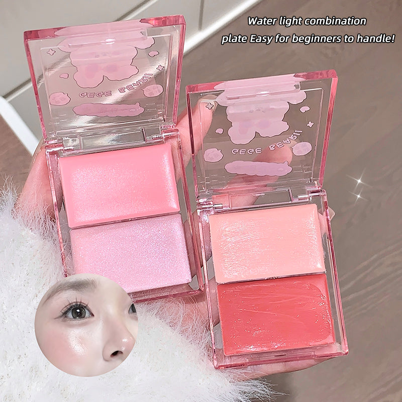 Two pink makeup products in open cases on a neutral background