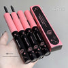 Set of pink and black eyelash products with 'Gegebear' branding on a gray background.