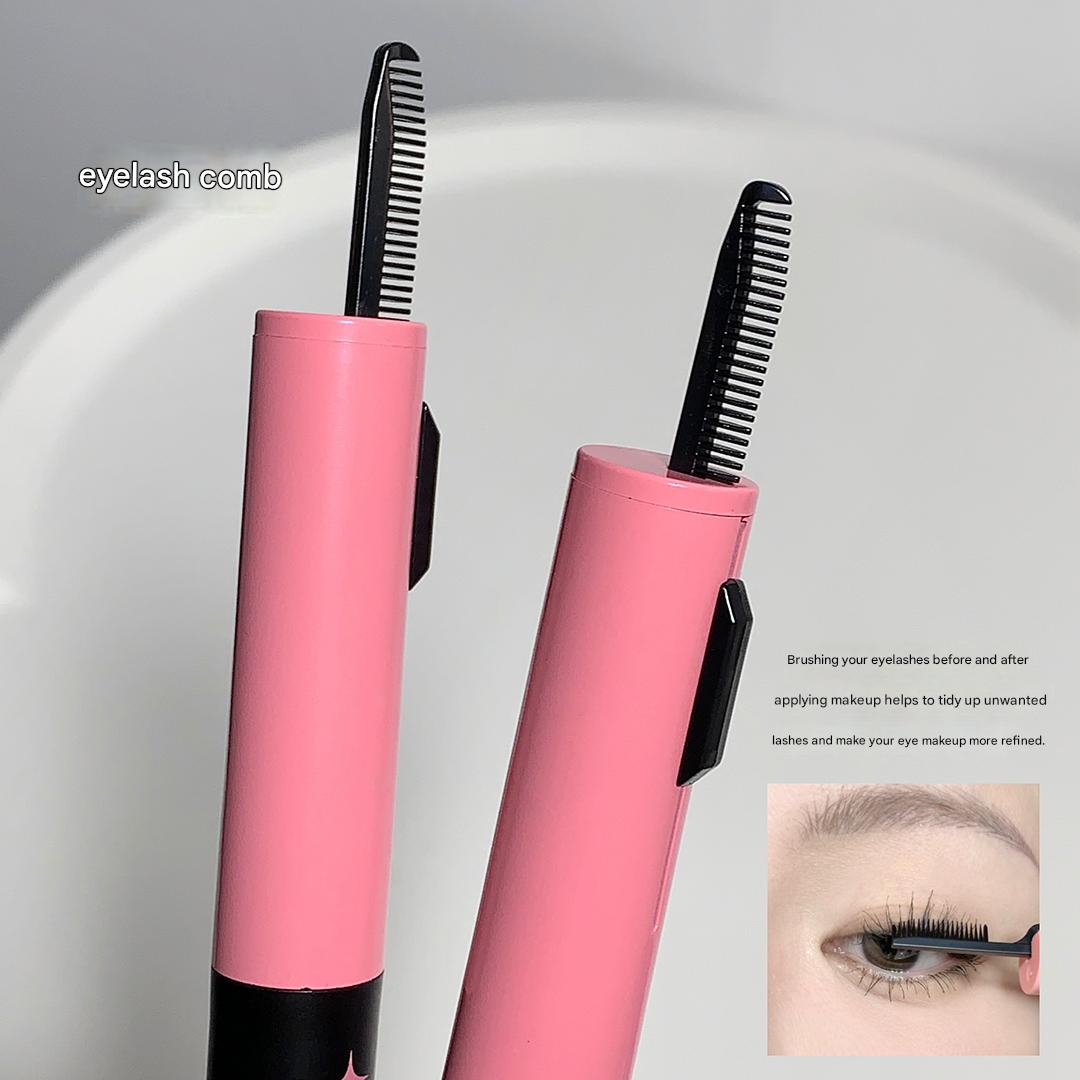 Pink eyelash comb with black comb on a gray background