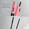 Pink eyelash comb with black and brown bristle heads on a gray background