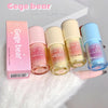 Set of Gege bear lip glazes in various colors with packaging on a white background