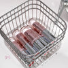 Metallic basket with lip gloss bottles labeled 'BEAR' on a white background