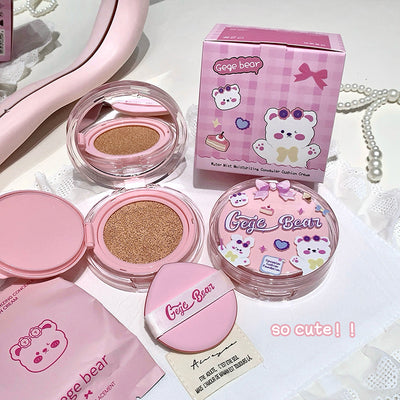 Pink cosmetic products with 'Gegie Bear' branding on a white background