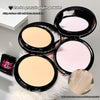 Three makeup powders in open cases with a 'before' and 'after' comparison on a light background.