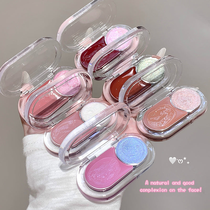 Set of small makeup palettes with various colors on a neutral background