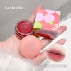 Hand holding a small container of red lip balm, a pink lip balm, and a box labeled 'Gege bear' with text 'Too tender.