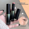 Hand holding three GEGBEAR lipsticks with a close-up of a lip and text about makeup speed.