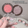 Two makeup compacts with pink and silver shades held by a hand, with text 'A versatile palette! Eyeshadow and blush easily handled!'.
