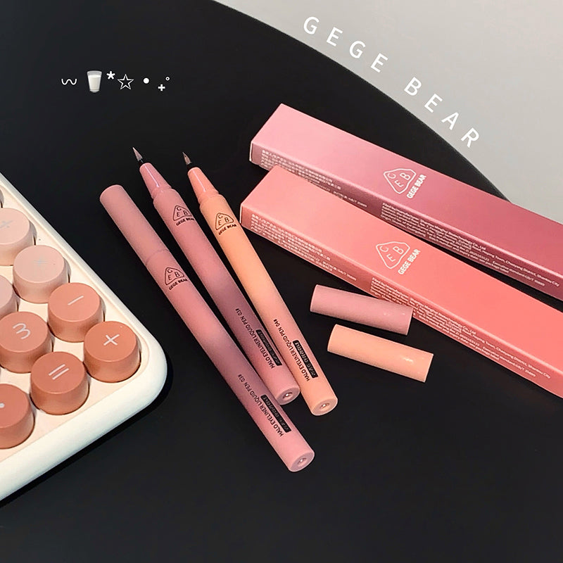Pink makeup products with 'GEGE BEAR' branding on a black background