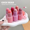 Pink blush sticks with 'GEGE BEAR' branding on a white stand.