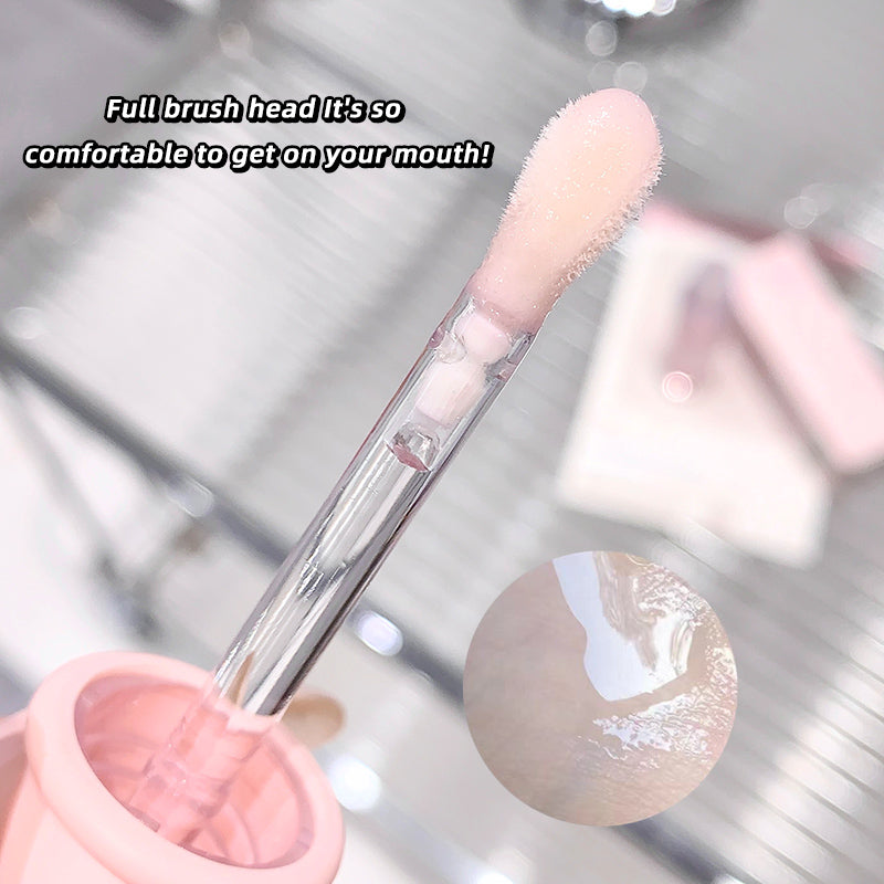Makeup brush with a close-up of the bristle tip on a blurred background