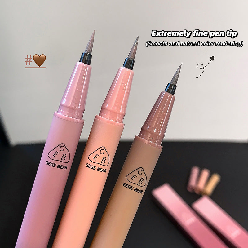 Three pink pens with fine tips on a black surface, featuring the brand 'GEGE BEAR'.