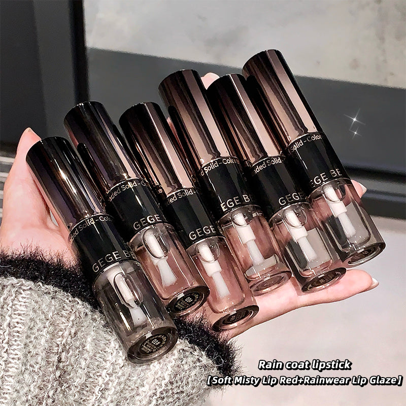 Hand holding six GEZ lipsticks with a blurred background