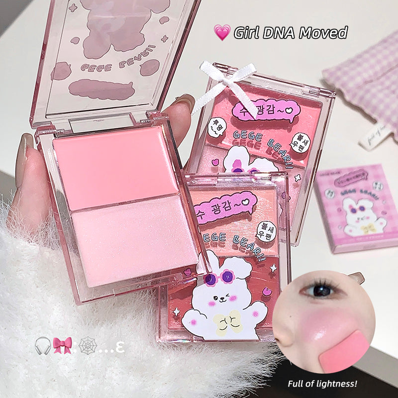 Pink makeup product with cartoon character packaging on a white background