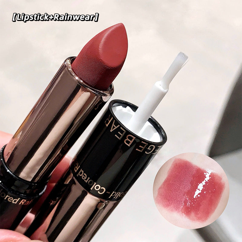 Lipstick with a close-up of the color swatch on a light background