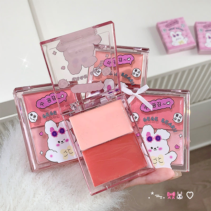 Makeup product with cartoon character design on a white surface