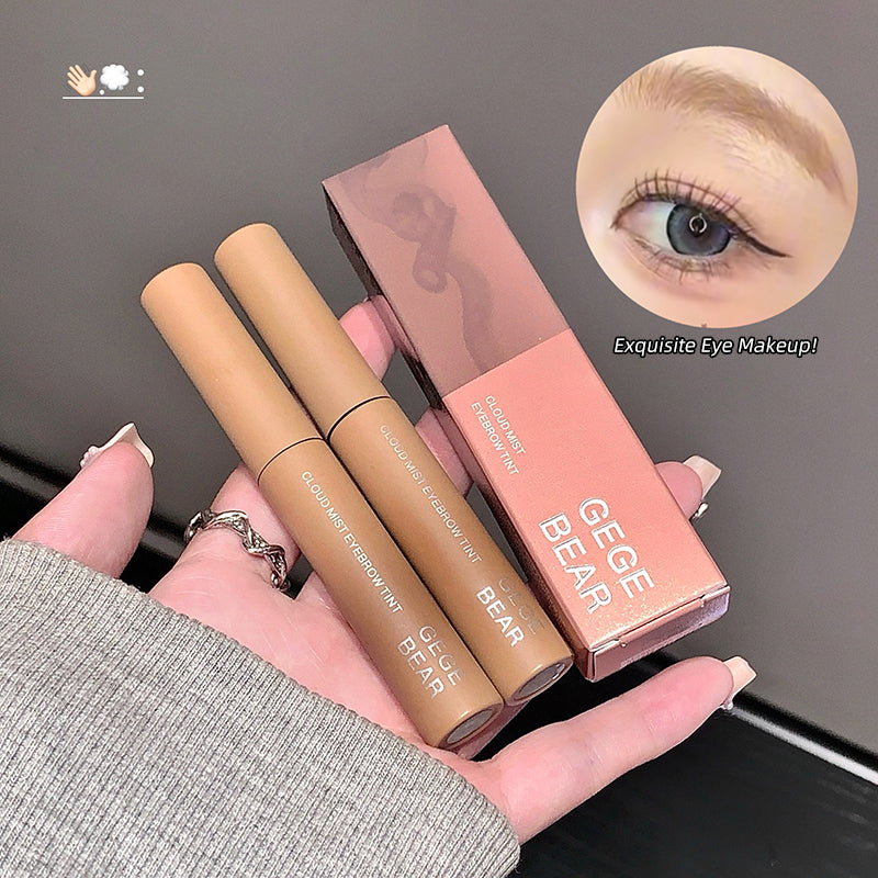 Three GEGE BEAR makeup products held in a hand with an inset of eye makeup.