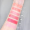 Color swatches of lipstick on a person's arm with labeled shades.