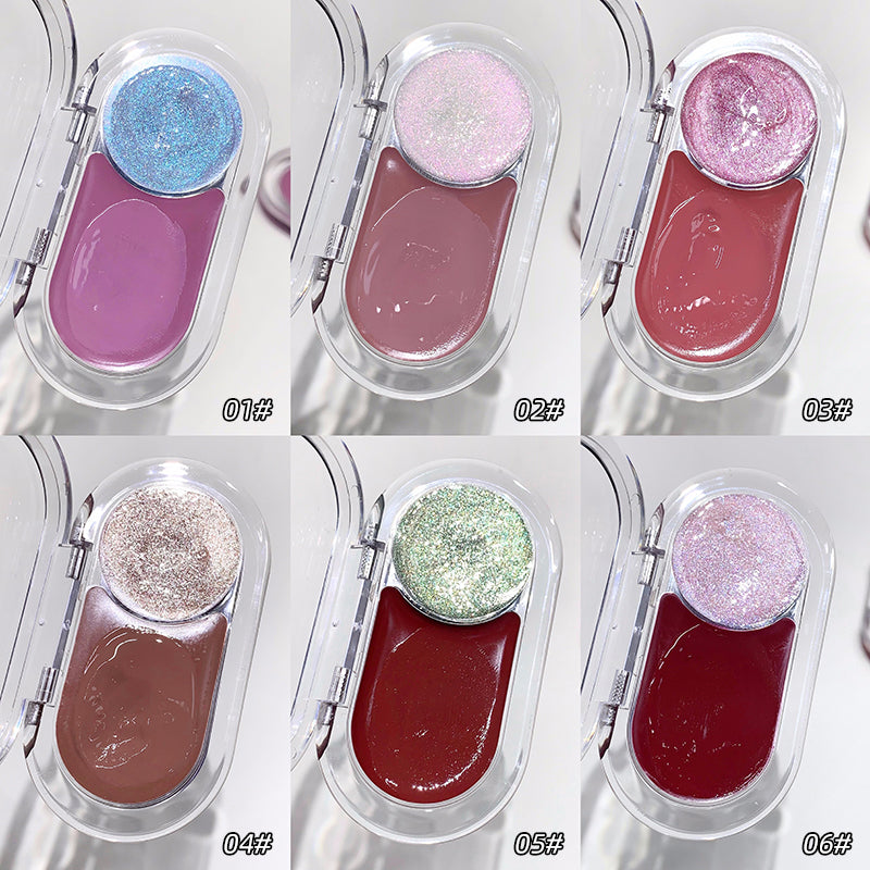 Set of glittery nail polishes in various colors with open cases on a white background.