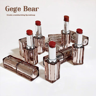 Set of Gege Bear lipsticks on a white background