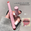Pink lipstick pen held by a hand with a gray sleeve, labeled 'Perfect for yellow skin!'.