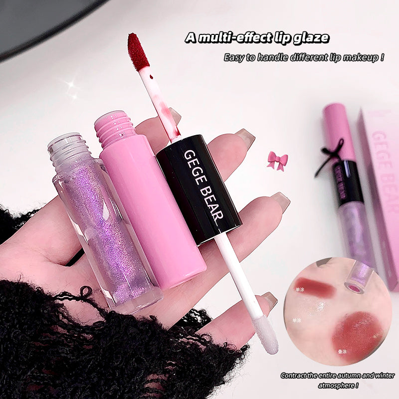 Lip gloss with applicator and GEGE BEAR branding on a white background