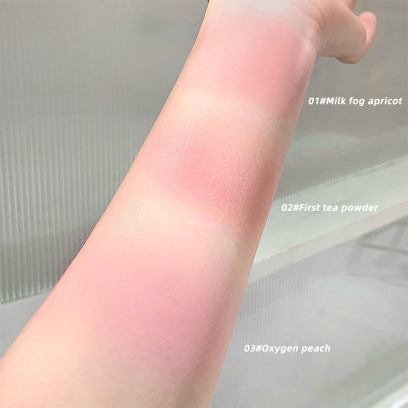 Arm swatches of three different blush colors with text labels on a neutral background
