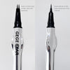 Two black eyeliner pens with clear barrels on a white background