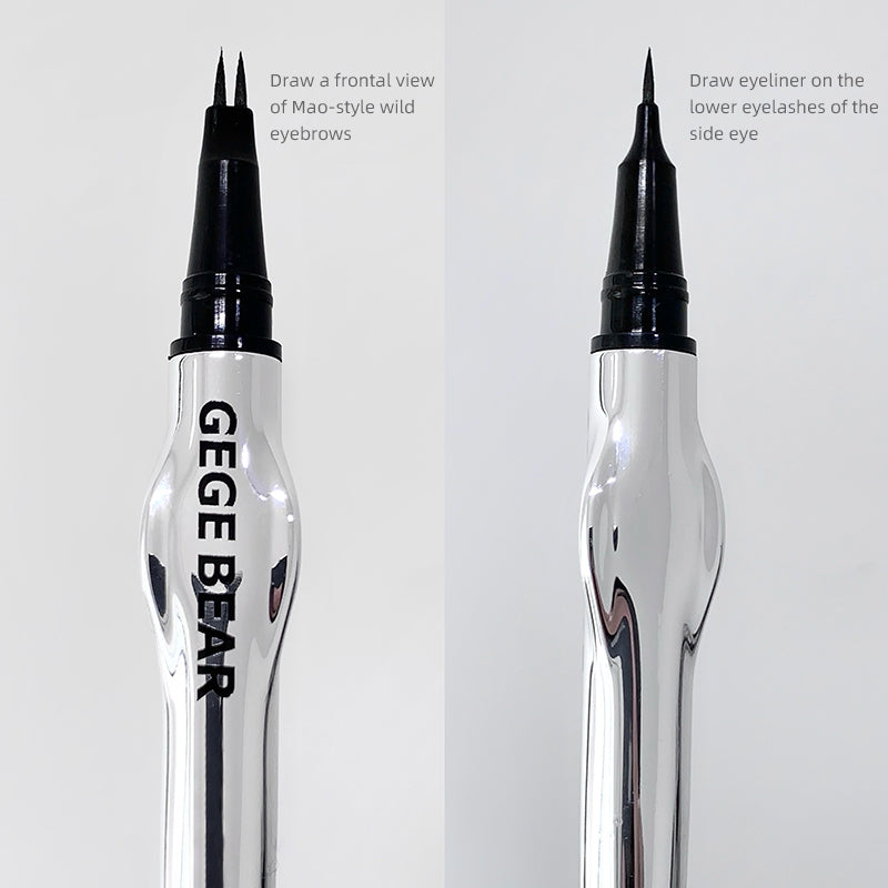 Two black eyeliner pens with clear barrels on a white background