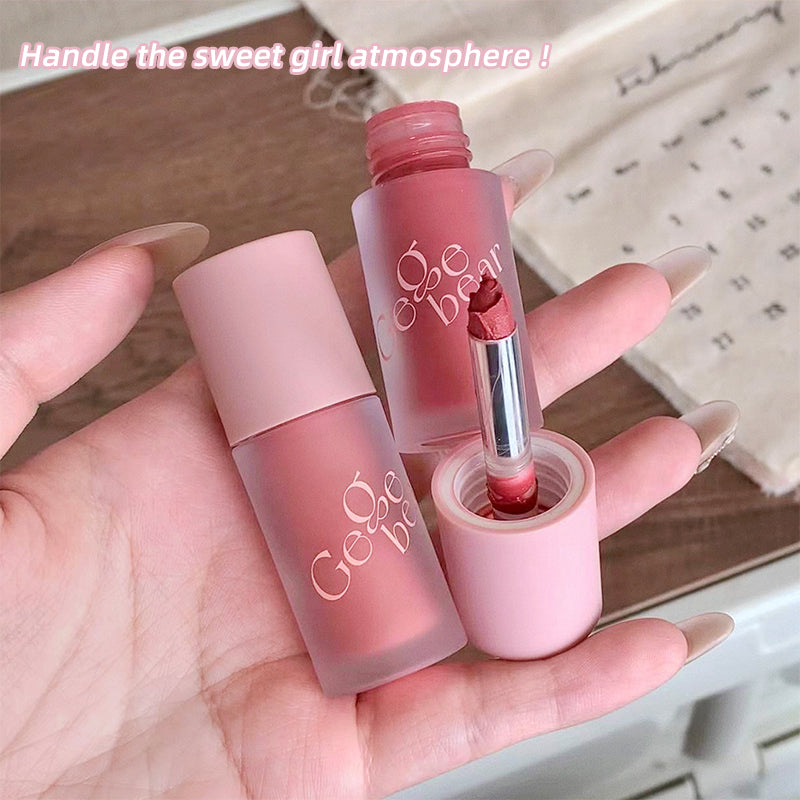 Two pink lip products with 'Gooseberry' branding held in a hand.