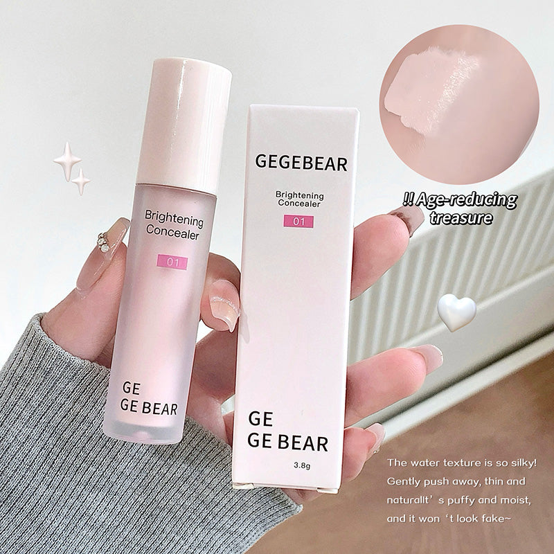 GE GE BEAR brightening concealer with packaging and product application on skin.