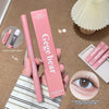 Pink eyeliner pen and packaging with 'Gege bear' branding on a brown surface.