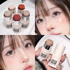 Collage of GEGBEAR makeup products with close-ups of a woman's face applying makeup.