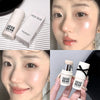 Collage of GEGE BEAR skincare products with a person applying them.