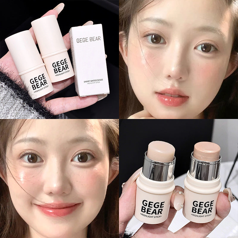 Collage of GEGE BEAR skincare products with close-ups of a woman's face.