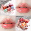 Collage of lip gloss products with close-ups of lips wearing the gloss.