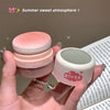 Two small cosmetic containers labeled 'Gege bear' and 'Blush' held by a hand with a blurred background.